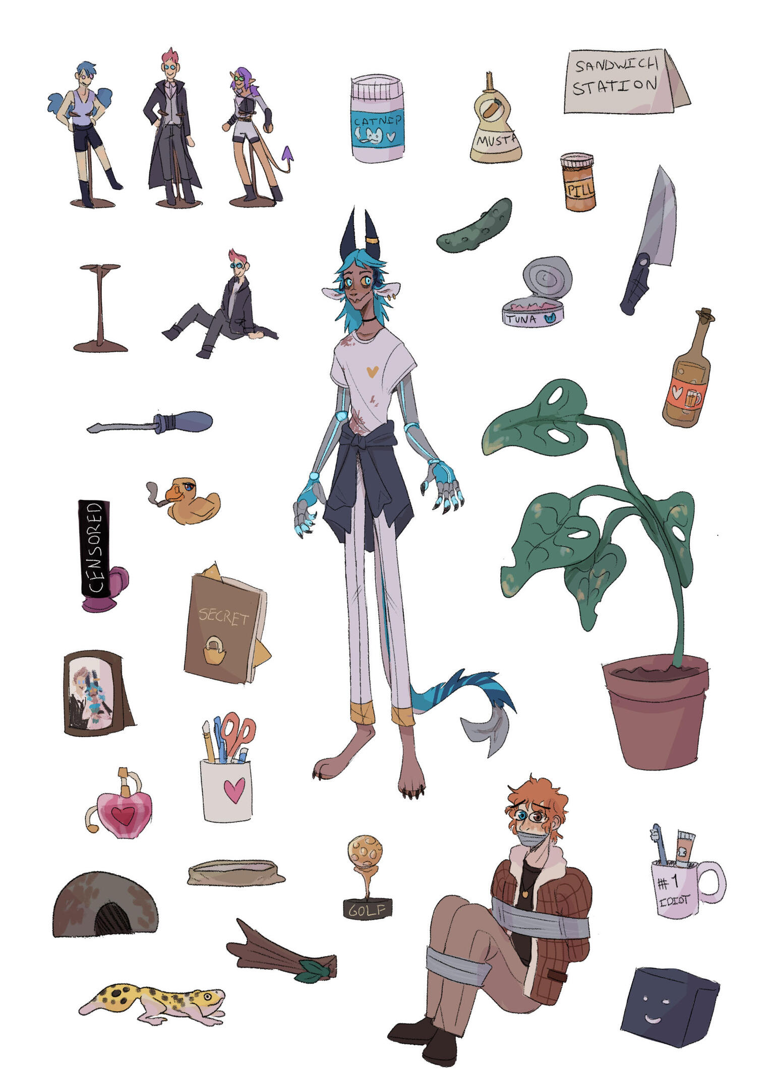 Part of my coursework designing objects for an alternate take on one of my characters.