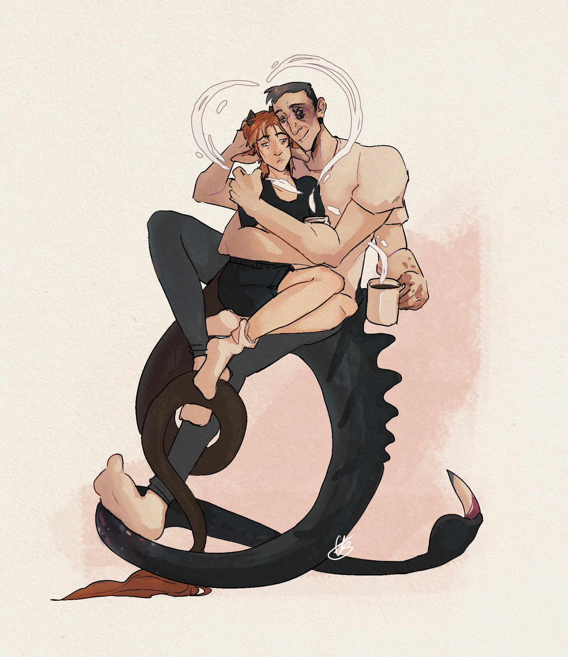 An anatomy test figuring out how character's fantasy anatomy fits together in a domestic way.